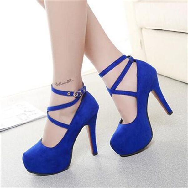

big size 34-42 woman pumps cross-tied ankle strap wedding party shoes platform dress women shoes high heels suede ladies1, Black