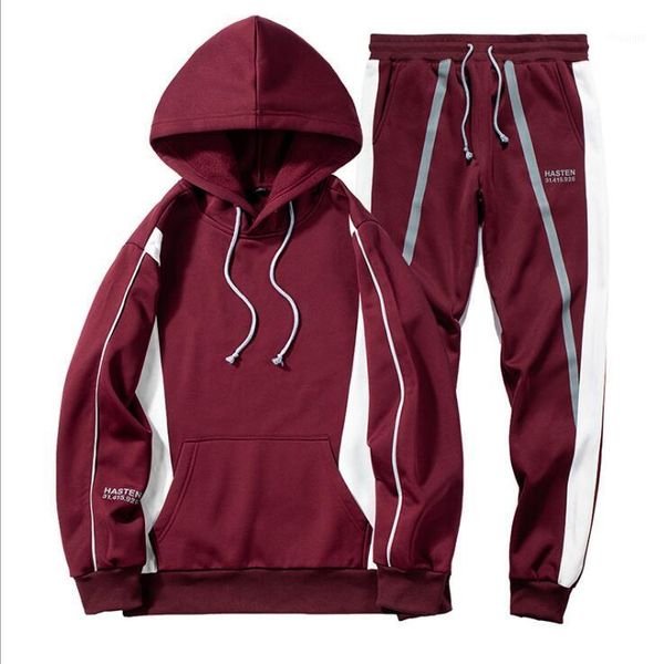 

autumn winter men's suit tracksuit long sleeve patchwork hoodie pullover sweatshirt + patchwork sport long pant 2 pieces1, Gray