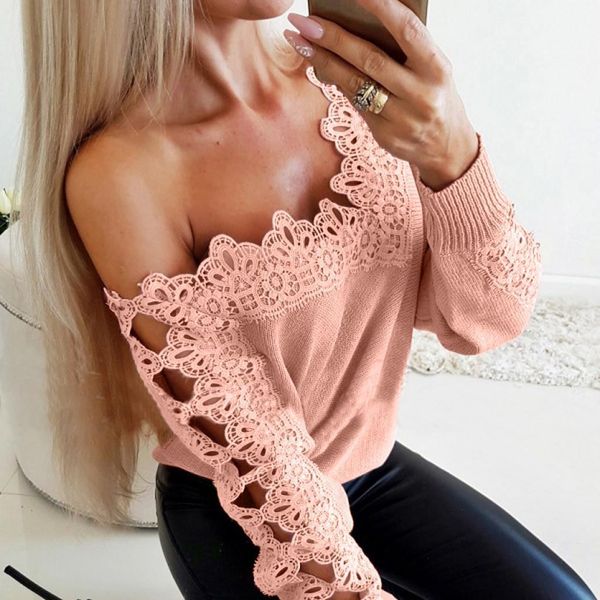 

korean style sweater women solid hollow out long sleeved off shoulder kawaii pull femme pullover jumper 2021, White;black