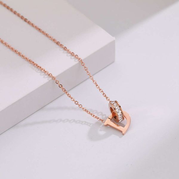 

inlaid double new exaggerated letter diamond ring titanium steel necklace rose gold new women's pendant i0a6, Silver