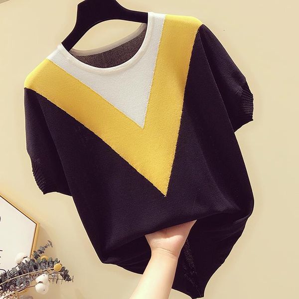 

2020 summer new t shirt women thin knitted o-neck t-shirt short sleeve casual loose tshirt woman tee shirt femme, White