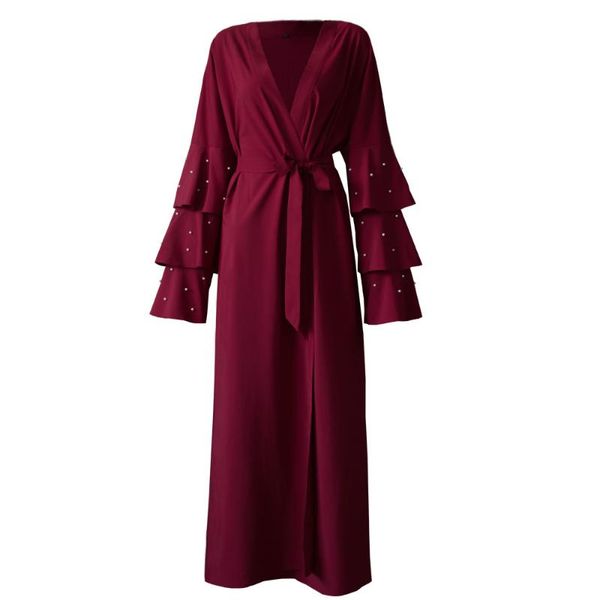 

tuhao autumn winter vintage belt cardigan woman beading flare sleeve long women's cardigans plus size 4xl trench coat cm301, Tan;black