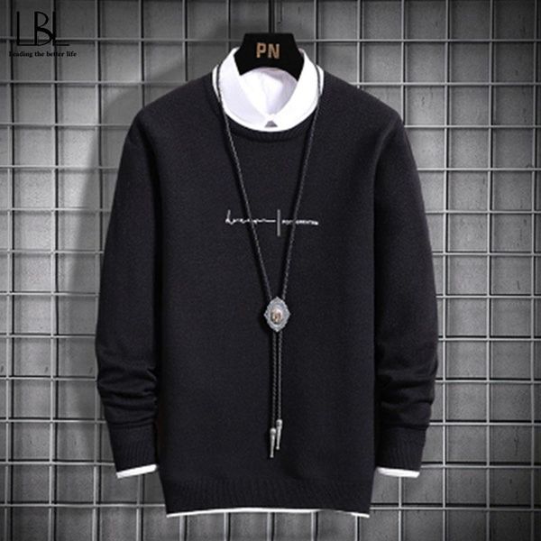 

pullover men o-neck knitted man sweater casual slim outwear 2020 fashion korean style long sleeve men's autumn sweaters outfit, White;black