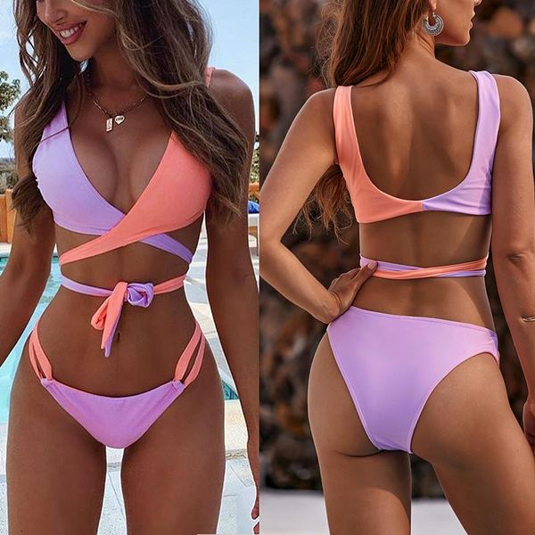

swimsuit women bikini 2021 mujer push up bikinis straps swimwear women swimming suit patchwork female bathing suit padded, White;black