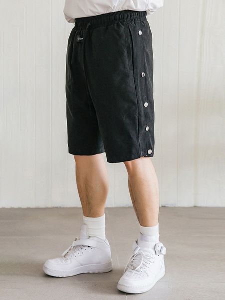 

extended sizes men patched button side shorts d7lw#, Black