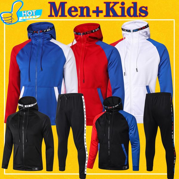 

paris full zip hoodie jacket soccer hooded sweat jacket football tracksuit men + kids 2020 2021 training suit 20 21 winter pants full kit, Black