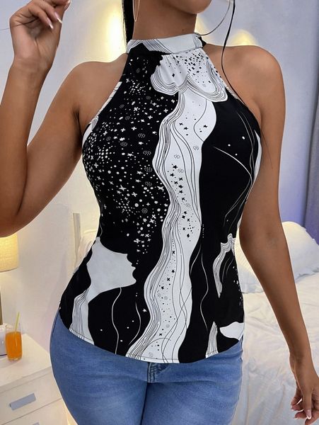 

sxy abstract print halter e9ku#, White
