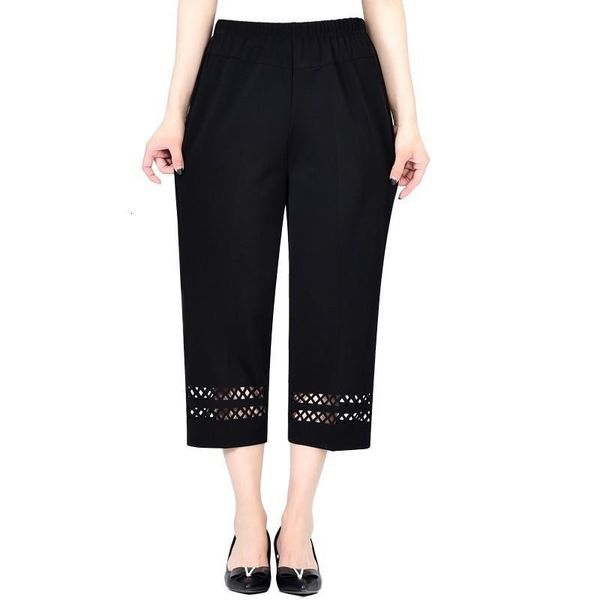 

2020 summer middle aged women pants capris fashion elastic waist casual plus size 5xl ladies straight pants pantalones de mujer, Black;white