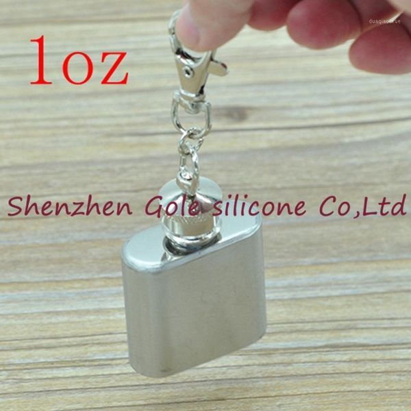

hip flasks wholesale 100pcs/lot whiskey wine pot carry pocket jug key chain drinkware flagon mini stainless steel keychain 1oz flask1