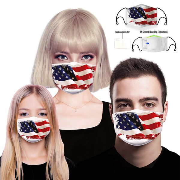 

pm2.5 face mask with filter children america usa flag 3d print washable reusable adjustable protective designer masks ljja4014