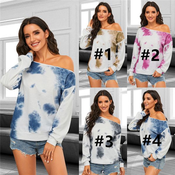 

women designer clothes women tie-dye long sleeves off shoulders sweatershirt pullover autumn winter fashion casual sweater cz111605, White