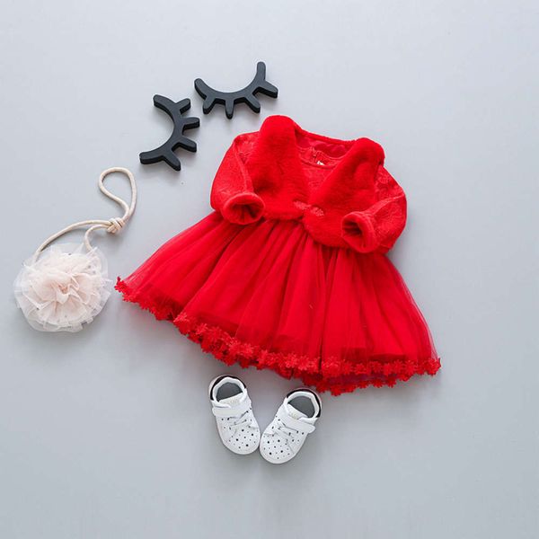 

girls shawl beikuyu lace winter princs plush drs e94004, Red;yellow