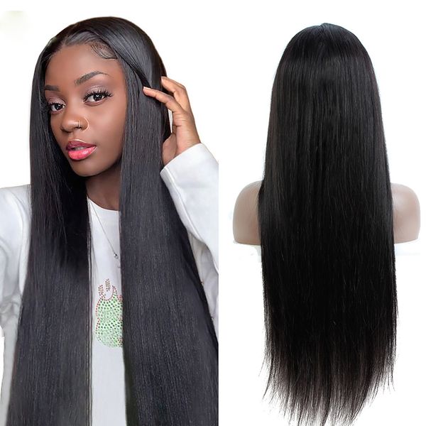 

peruvian human hair lace wigs straight 100% unprocessed human hair 13*4*1 t part wigs middle part peruvian human hair wigs for black women, Black;brown