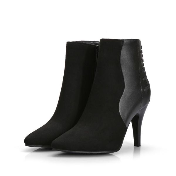 

boots elegant women ankle zip pointed toe spike heels high-quality fashion shoes woman plus size 4-15, Black