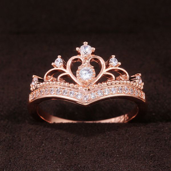 

newly crown shape women engagement rings rose gold color fancy proposal rings for girl graceful cz fashion jewelry, Silver