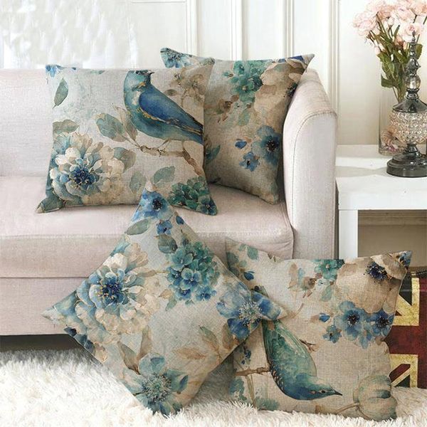 

birds and flowers printing decorative pillowcases cotton linen cushion cover sofa home decor pillowcover 45*45cm pillow case