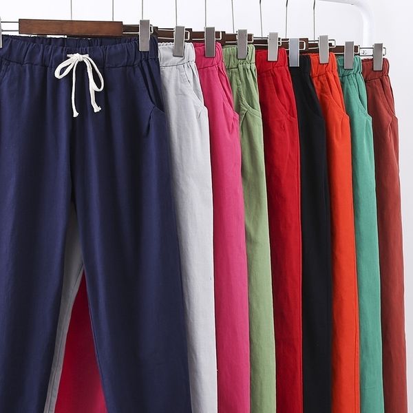 

lace up summer pants women sweatpants pantalon femme candy colors cotton linen harem pants casual plus size trousers women c5212 201118, Black;white