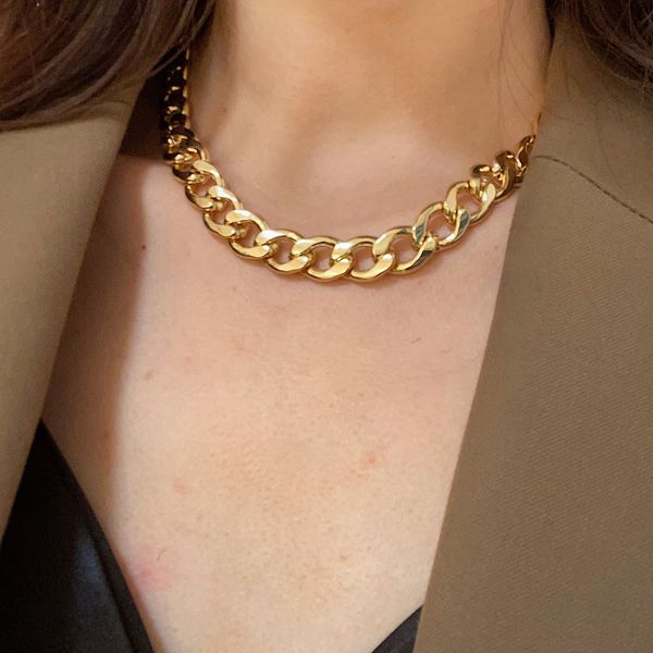 

street sfashion thick chain necklace ins blogger net red metal wind necklace choker clavicle chain, Silver