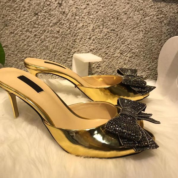 

shipment of women's shoes gold patent leather crystal peep toe high heels flip flop slippers qxqd, Black