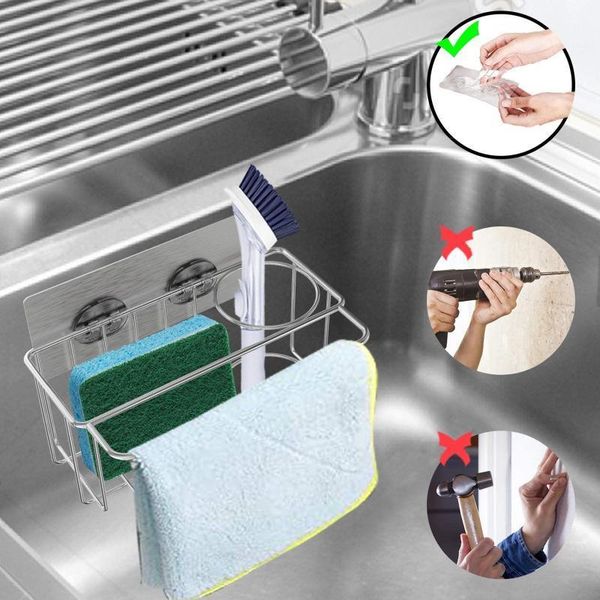 

kitchen metal suction cup sink drain rack sucker sponge storage drying holder soap stand dish cloth shelf home storage organizer1