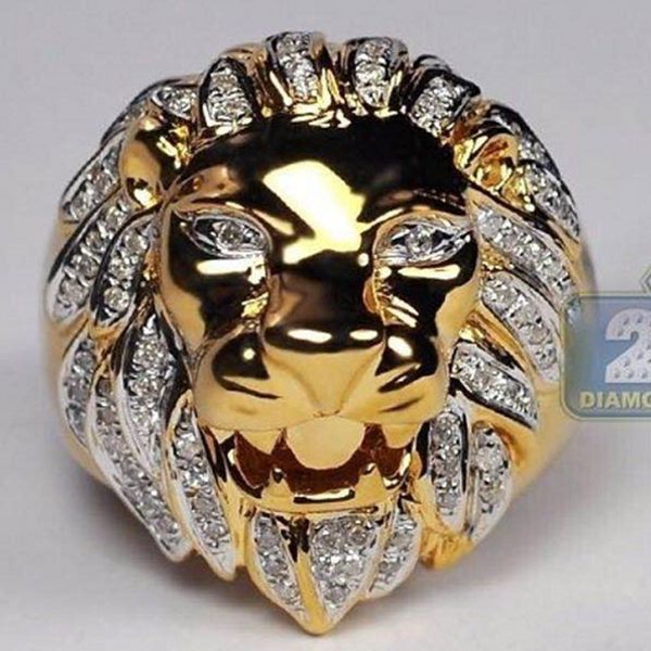 

hip hop fashion leo lion king face head band ring punk style jewelry with vintage gold for men animal rings party accessories, Silver