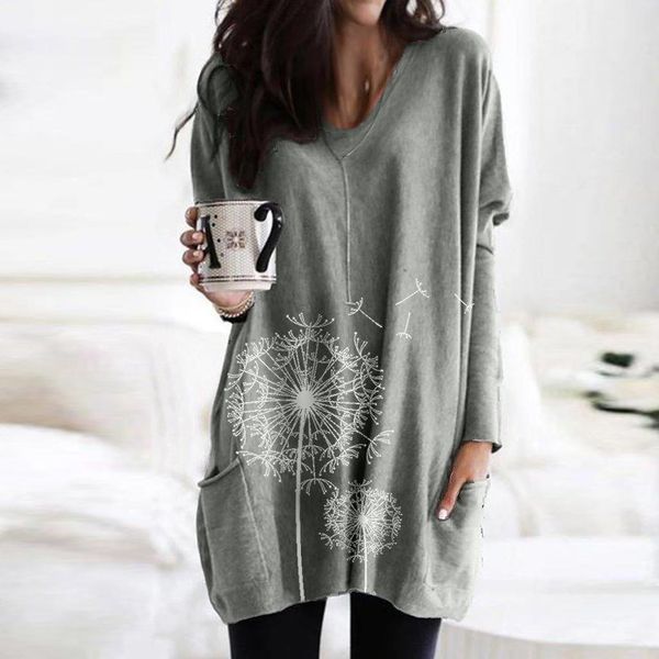 

ladies casual o-neck long loose casual stitching flower pocket shirt shirt solid color long-sleeved patchwork shirt#35, White