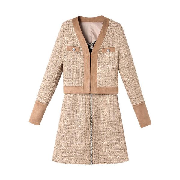 

autumn winter office lady fashion two-piece set suit elegant ensemble femme survetement year-old female costume mini dress, Gray