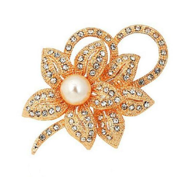 

новый vintage style родием очистить австрийские кристаллы имитация pearl большой лук брошь для женщин свадебные аксессуары, Gray