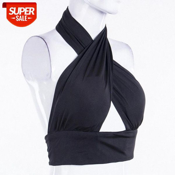 

us women halter backless vest bandage t-shirt bra halterneck t shirt #or2h, White