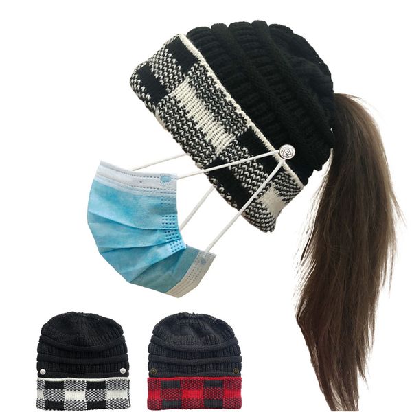 Design de moda mulheres ao ar livre máscara à prova de vento chapéu de malha tecer tecer inverno split lã chapéus tampões