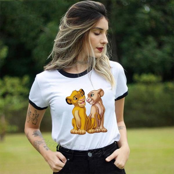 

летняя новая повседневная hakuna matata ullzang lion king simba parted женщины футболка harajuku сплошная с коротким рукавом tee tee, White