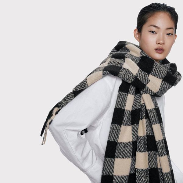 

scarves 2021 arrival check plaid acrylic scarf women winter thick warm imitated cashmere blanket shawl wraps brand, Blue;gray