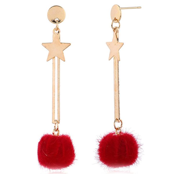 

new simple star moon mink hair ball lovely earrings sweet temperament ear nails accessories in japanese and korean editions, Golden