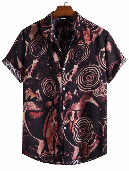 

men random geo & graphic print high low hem shirt v9pf#, White;black