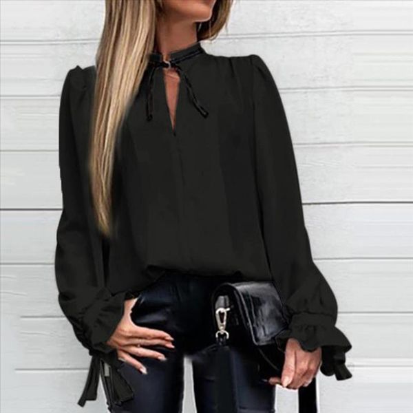

elegant bow tie women shirt spring autumn ladies black white long sleeve chiffon shirts casual office lady shirt e2