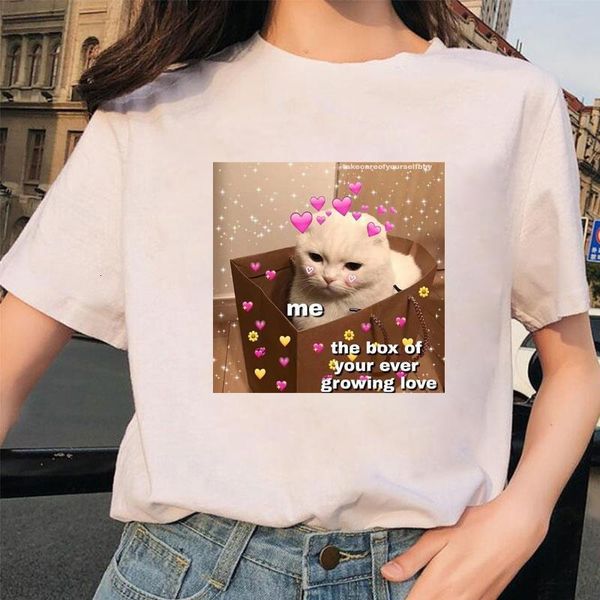 

lovely cat in love women t-shirt harajuku cartoon animal print tee shirts female short sleeve o-neck tee funny t-shirt, White