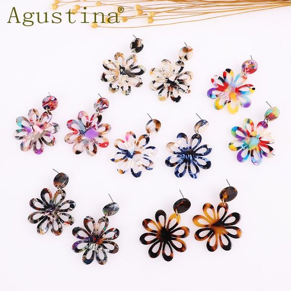 

fashion acrylic earrings for women boho flower drop earrings resin small vintage korean geometric statement jewelry accessories, Silver
