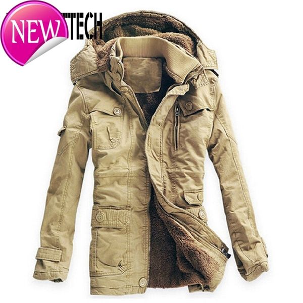 

new winter jacket men parka breathable thickening warm plus velvet coat casual cotton padded jacket fleece parkas, Black