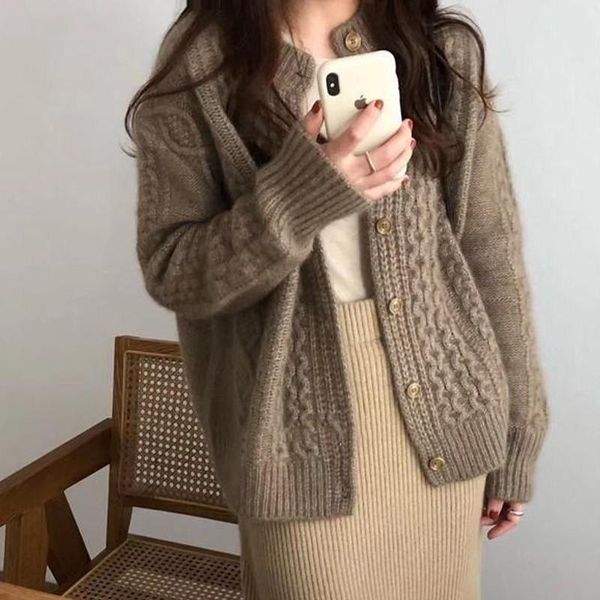 

autumu and winter women thick warm sweater 100% pure wool o-neck cardigan long sleeve wild knit sweater loose jacket, White;black
