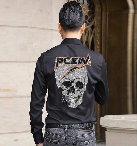 

drill luxo sleeves long men's shirts party clothes white and black fashion man's shirt kt15