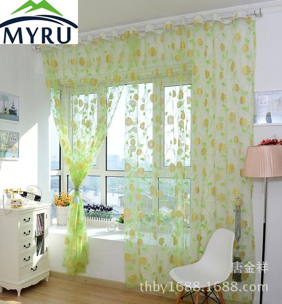 

curtain & drapes myru pastoral romantic style printed floral tulle sheer voile 4 colors for choosing