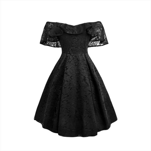 

women vintage lace red dress one shoulder ruffle mini dress chic retro party ball gown gothic black 50s dresses, Black;gray