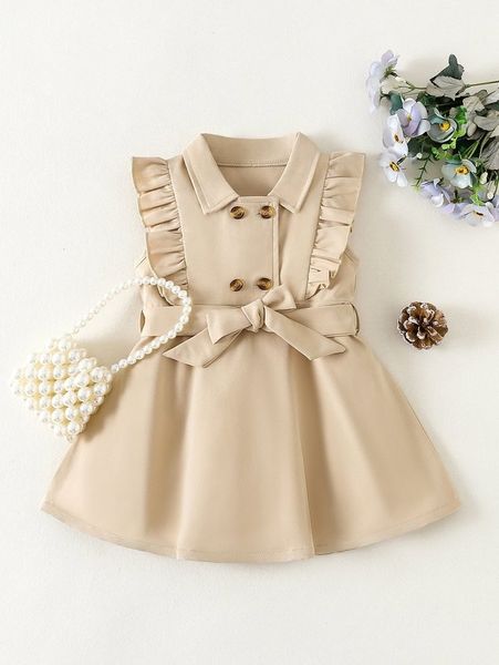 

baby ruffle trim button front belted dress she, Red;yellow