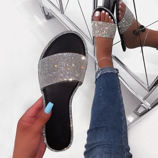 

women slippers flip flops summer female crystal beach slides flat sandals casual house shoes non-slip walk slippers y200423, Black