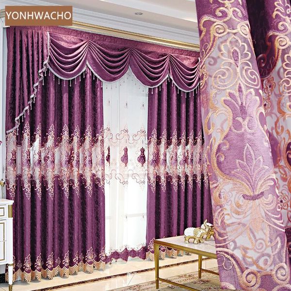 

curtain & drapes custom curtains luxury european chenille living room hollow embroidered purple cloth blackout tulle valance drape c363