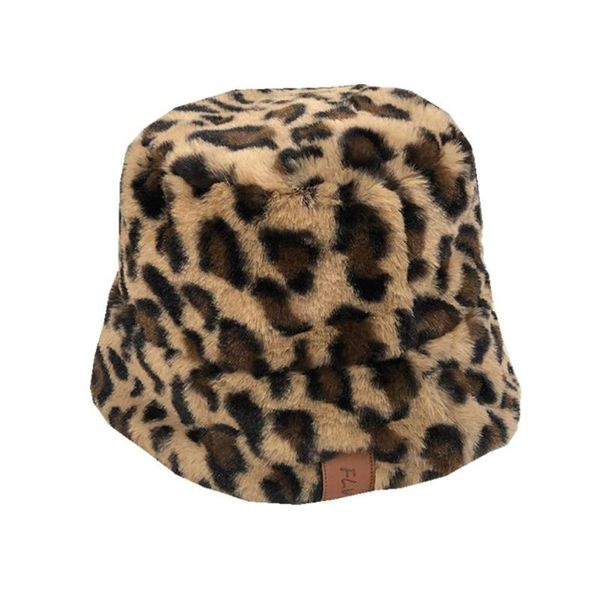 

wide brim hats women ladies winter warm faux fur leopard print cloche bucket fishmaner cap headwear, Blue;gray
