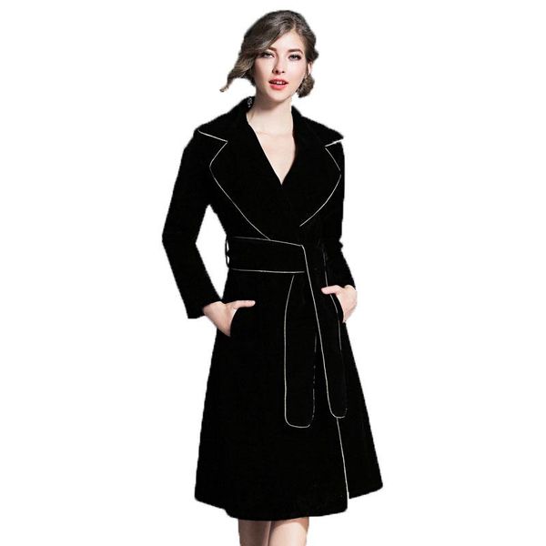 

autumn winter womentrench coats long sleeve fashion female turn-down collar overwear lady windbreaker l02, Tan;black