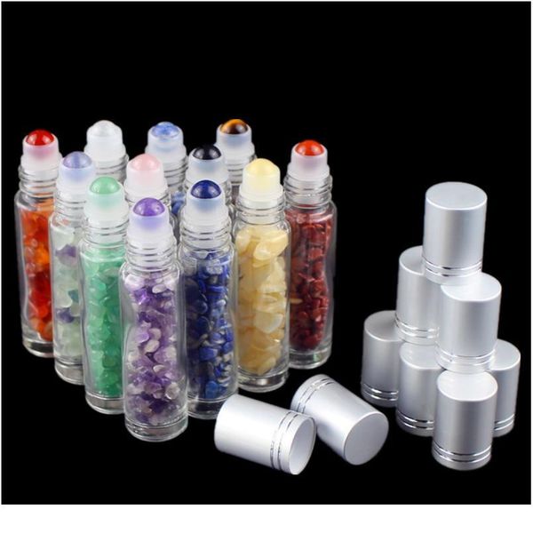 

5pcs 10ml natural gemstone essential oil roller ball bottles transparent perfumes oil liquids roll on bottles with cryst qyliuw