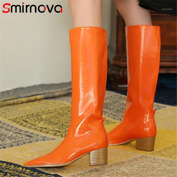 

smirnova 2020 big size 46 knee high boots women pointed toe thick heel cowboy western boots woman casual shoes1, Black
