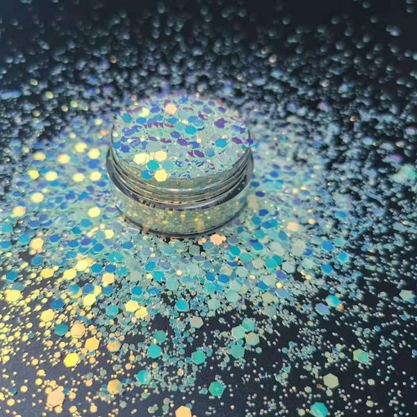

nail glitter 50g/pack sparkly chunky sequins fluorescent flakes glow in dark hexagon mixed-size 3d stickers bzy567, Silver;gold